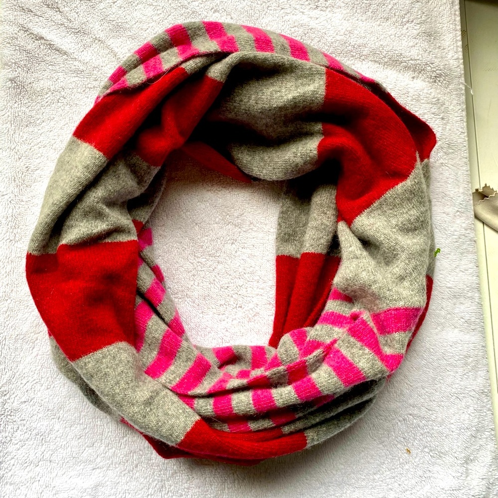 Red & grey striped infinity scarf